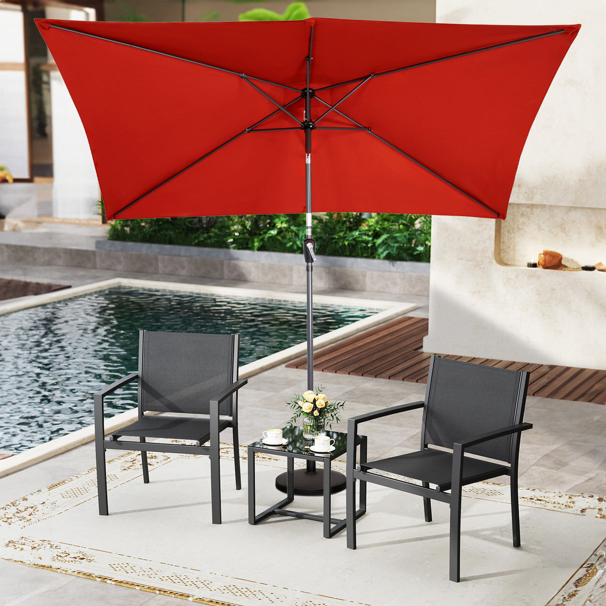 300x200cm Sonnenschirm Rechteck Sonneschirm aus aus Aluminium, Stahl und Polyester