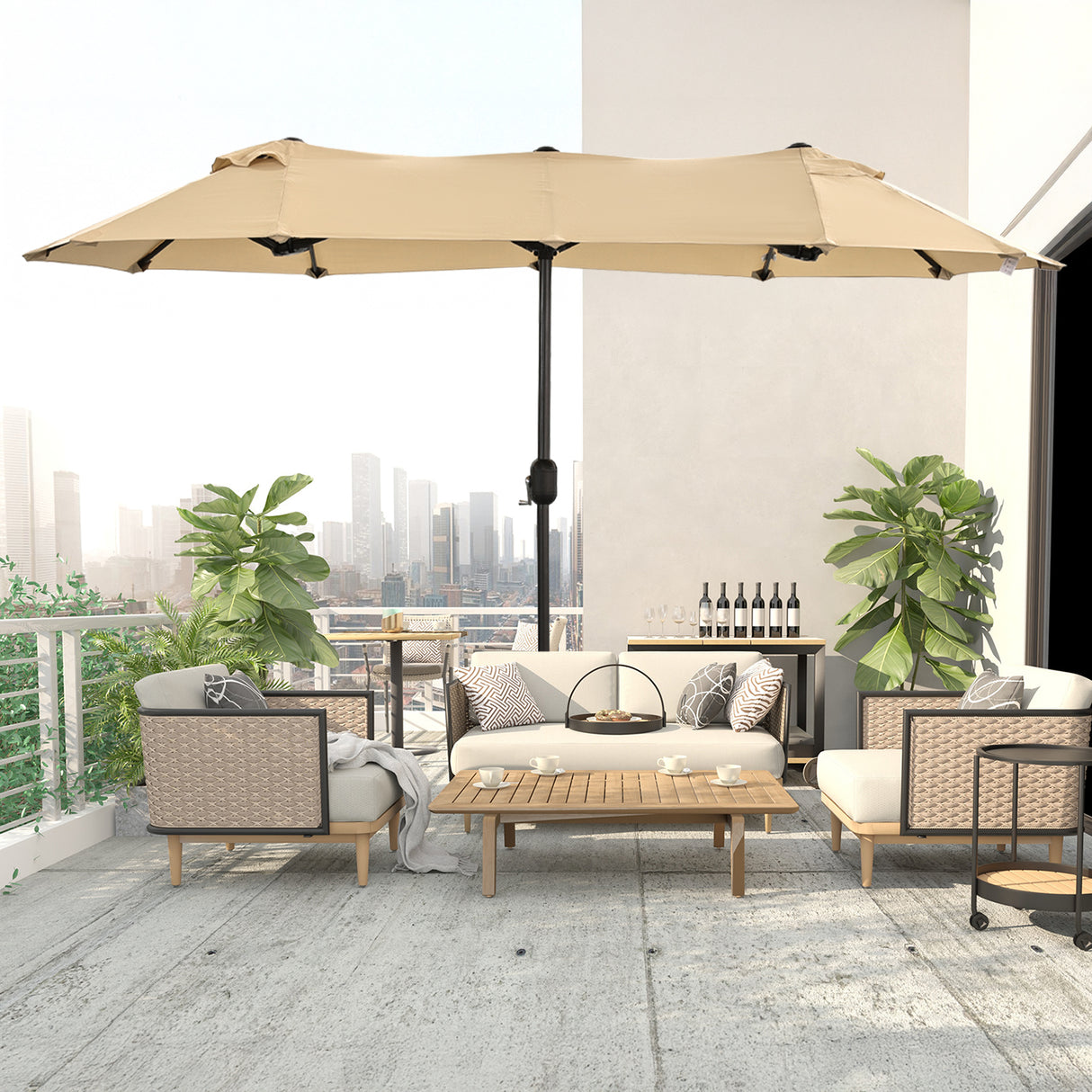 Angel Living Doppelsonnenschirm mit kurbel Groß Sonnenschirm Marktschirm für Terrasse,Balkon & Garten UPF 50+