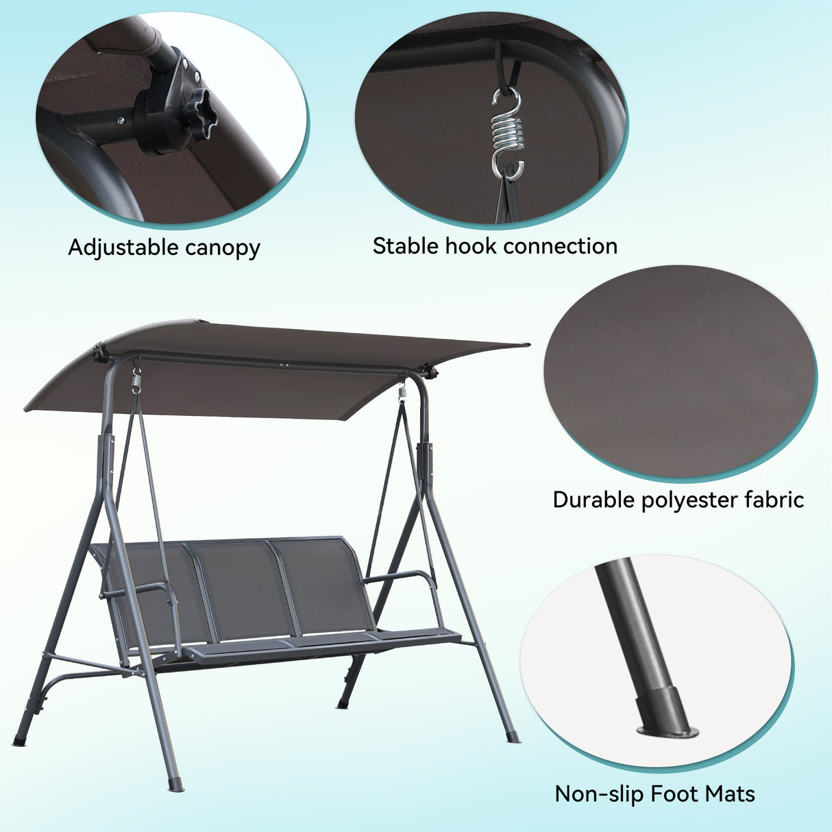 Angel Living Hollywoodschaukel Gartenschaukel 3 Sitzer mit Sonnenschutz aus Stahl Grau