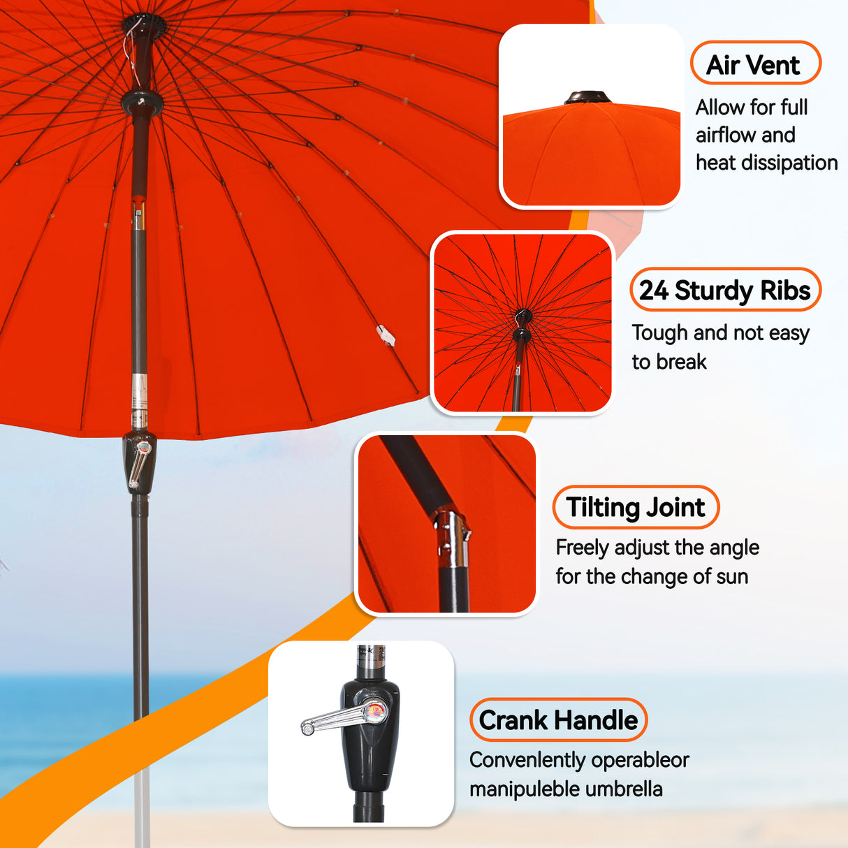 250cm Sonneschirm Sonnenschutz neigbar Rostfrei aus Aluminium, Stahl und Polyester