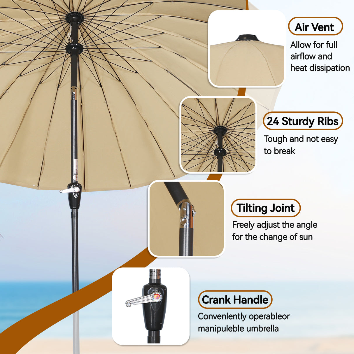 250cm Sonneschirm Sonnenschutz neigbar Rostfrei aus Aluminium, Stahl und Polyester