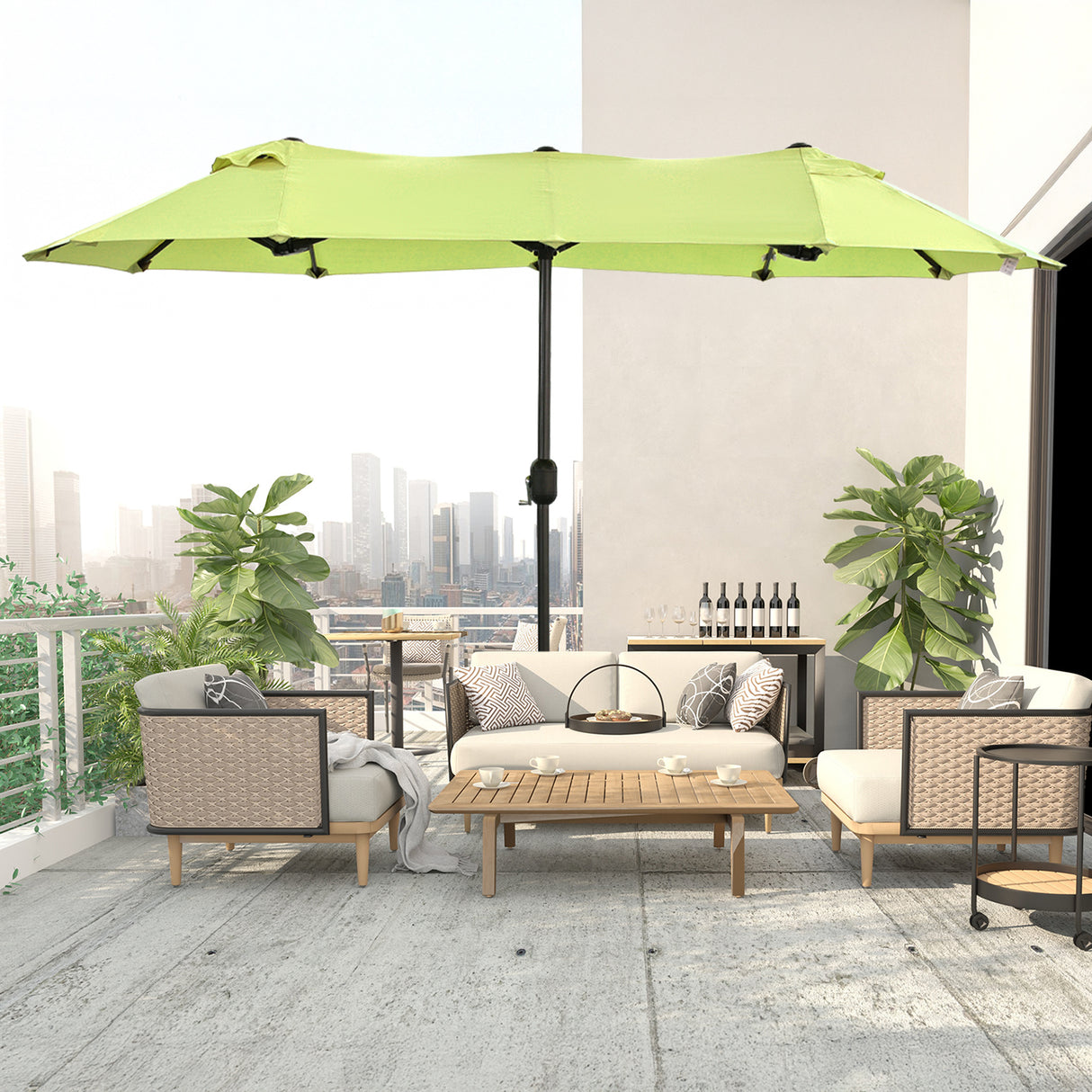 Angel Living Doppelsonnenschirm mit kurbel Groß Sonnenschirm Marktschirm für Terrasse,Balkon & Garten UPF 50+