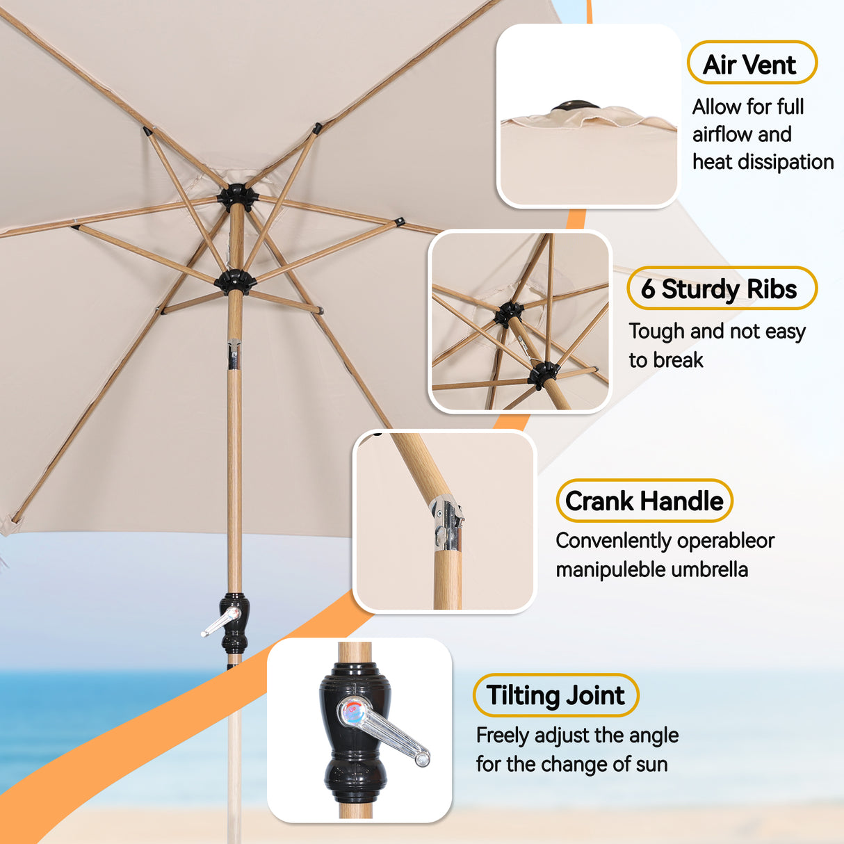 Angel Living Sonnenschirm Ø 300 cm Gartenschirm Marktschirm Terrassenschirm Taupe Rund Sonneschirm Sonnenschutz aus Aluminium und Polyester UV50+ (Cremegelb)