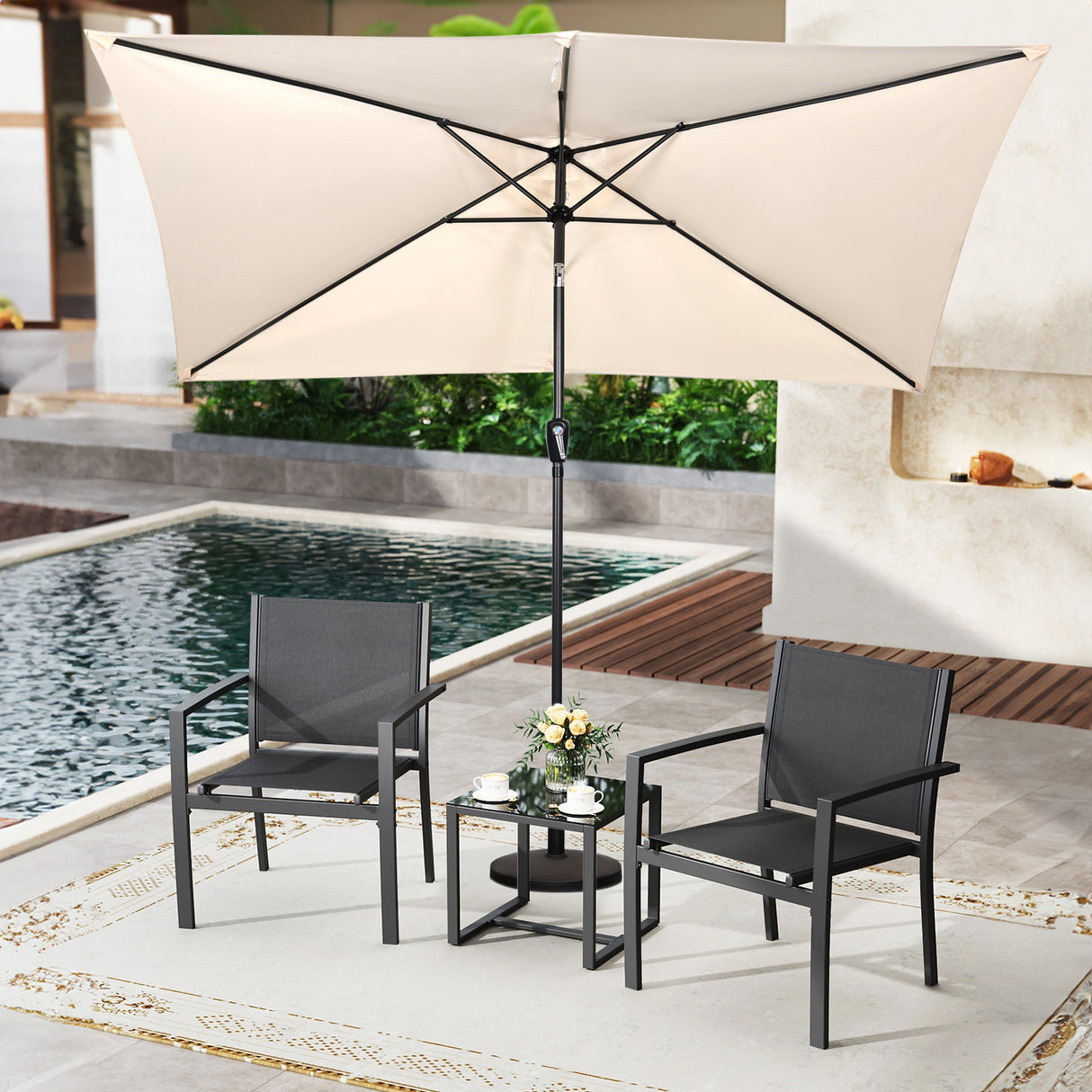 300x200cm Sonnenschirm Rechteck Sonneschirm aus aus Aluminium, Stahl und Polyester