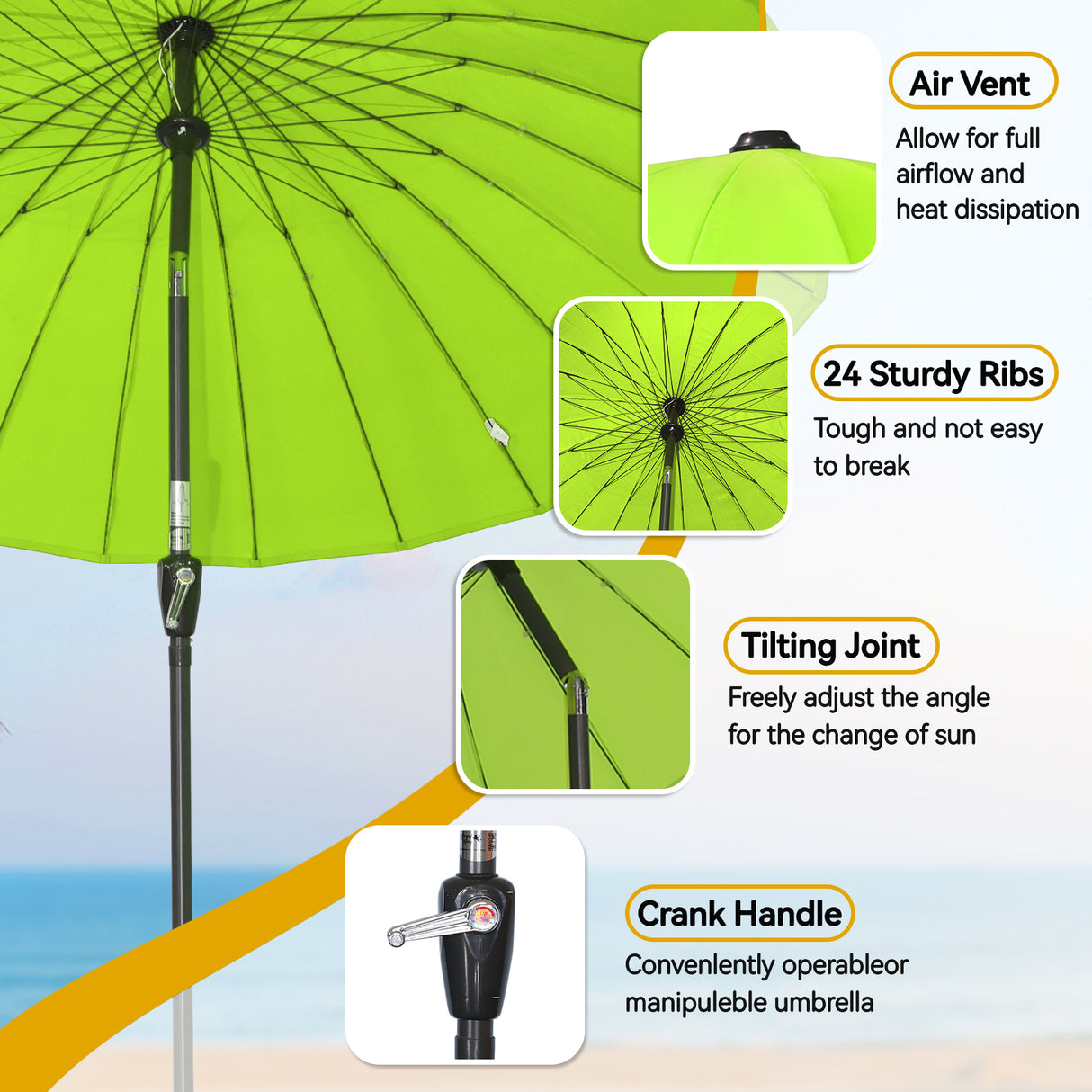 250cm Sonneschirm Sonnenschutz neigbar Rostfrei aus Aluminium, Stahl und Polyester