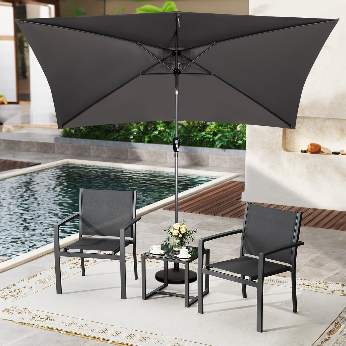 300x200cm Sonnenschirm Rechteck Sonneschirm aus aus Aluminium, Stahl und Polyester