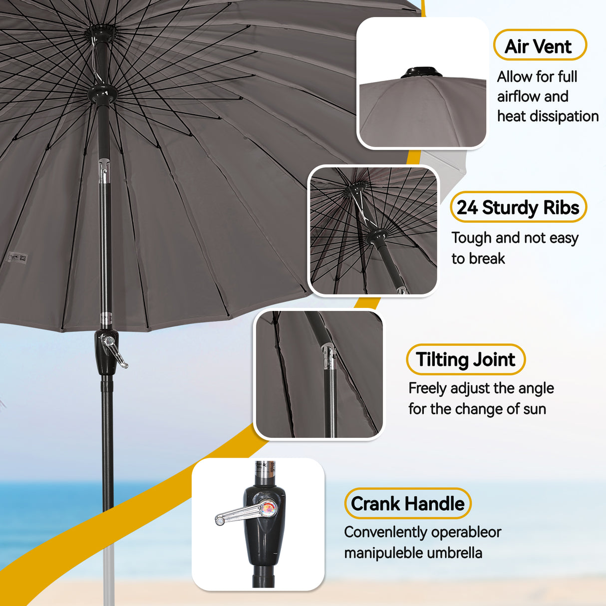 250cm Sonneschirm Sonnenschutz neigbar Rostfrei aus Aluminium, Stahl und Polyester