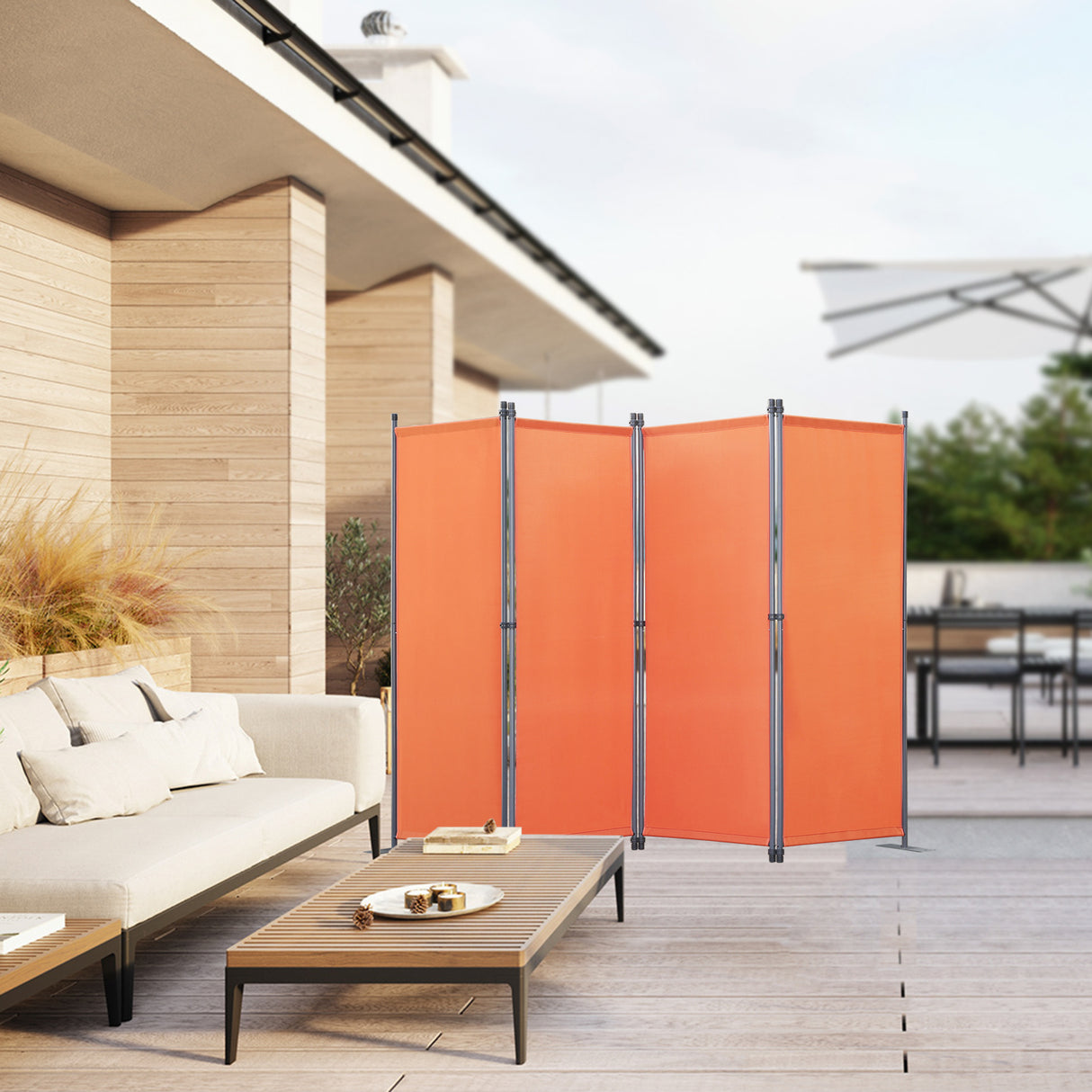 Paravent 4tlg Sichtschutz,Faltbildschirm Raumteiler Sichtschutz aus Stahl und Polyester