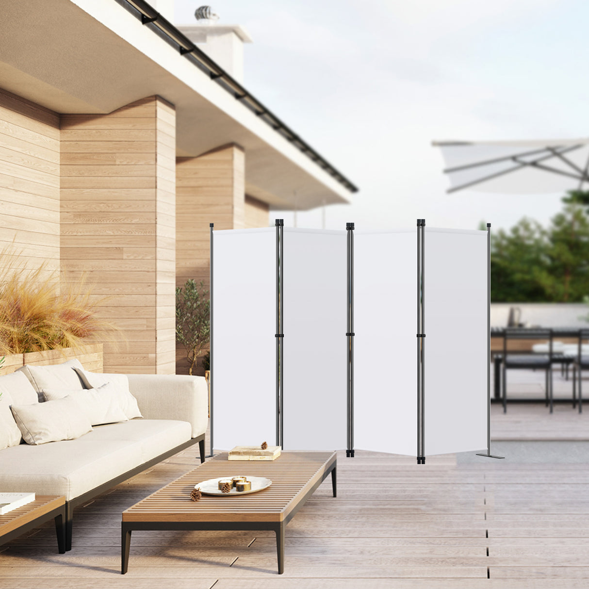 Paravent 4tlg Sichtschutz,Faltbildschirm Raumteiler Sichtschutz aus Stahl und Polyester