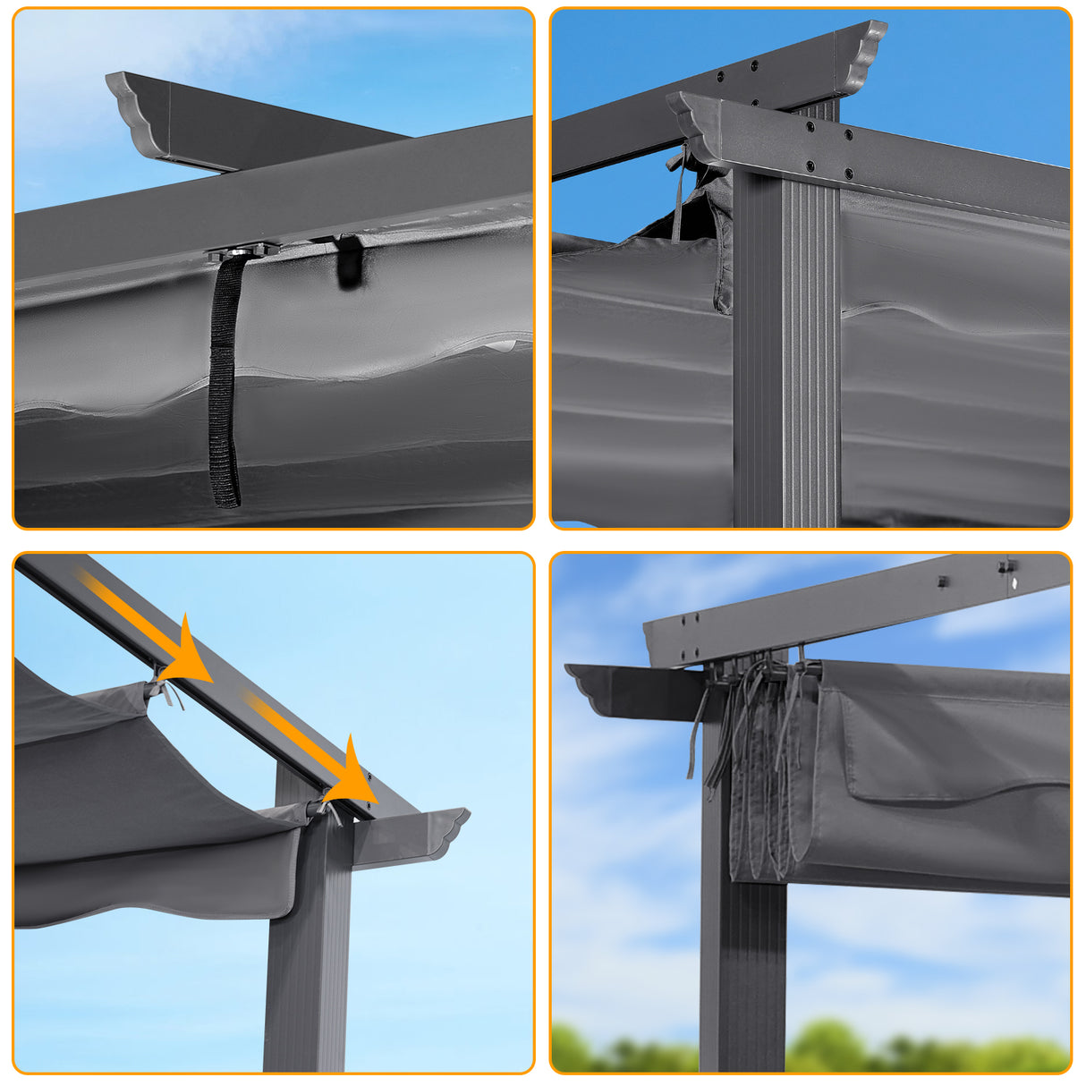 Angel Living Garten Pergola Pavillon Gartenpavillon aus Aluminium in anthrazit, Dachrohre aus Stahl, Verstellbares Dach aus Polyester