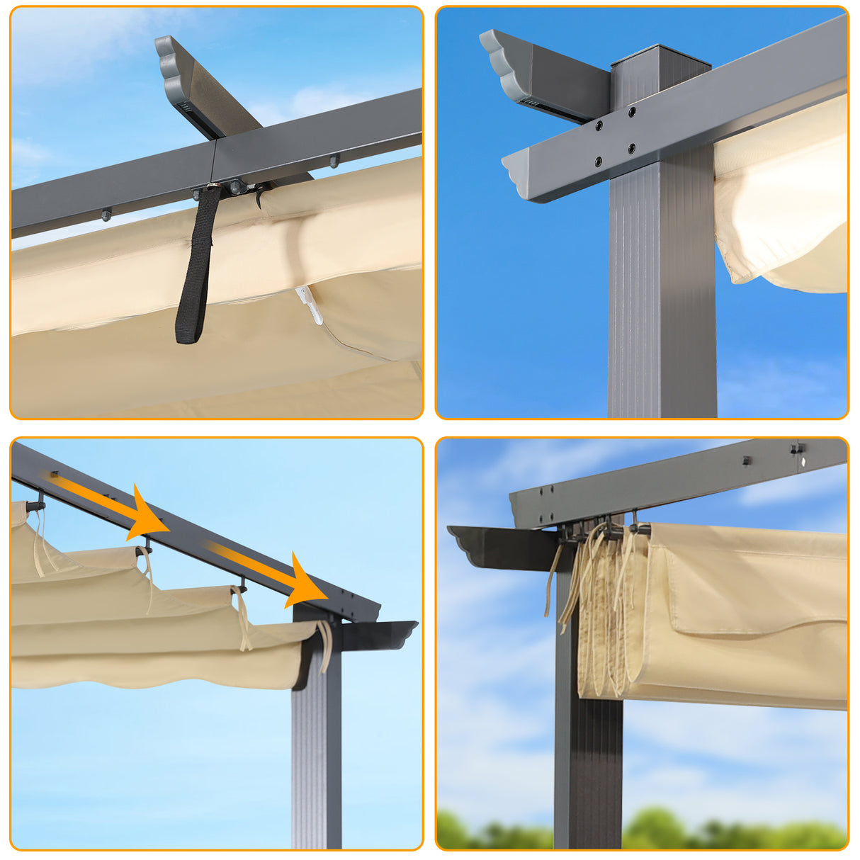 Angel Living Garten Pergola Pavillon Gartenpavillon aus Aluminium in anthrazit, Dachrohre aus Stahl, Verstellbares Dach aus Polyester