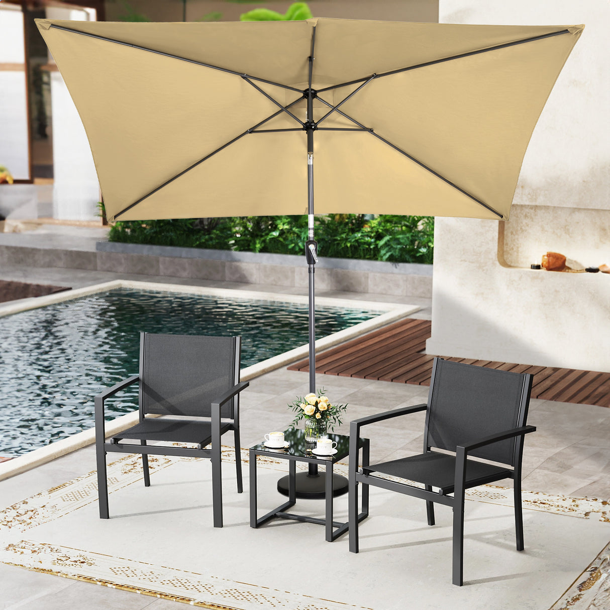 300x200cm Sonnenschirm Rechteck Sonneschirm aus aus Aluminium, Stahl und Polyester