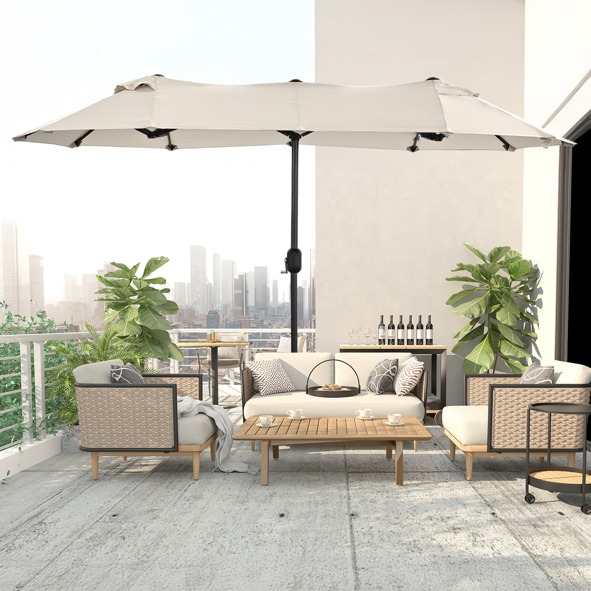 Angel Living Doppelsonnenschirm mit kurbel Groß Sonnenschirm Marktschirm für Terrasse,Balkon & Garten UPF 50+