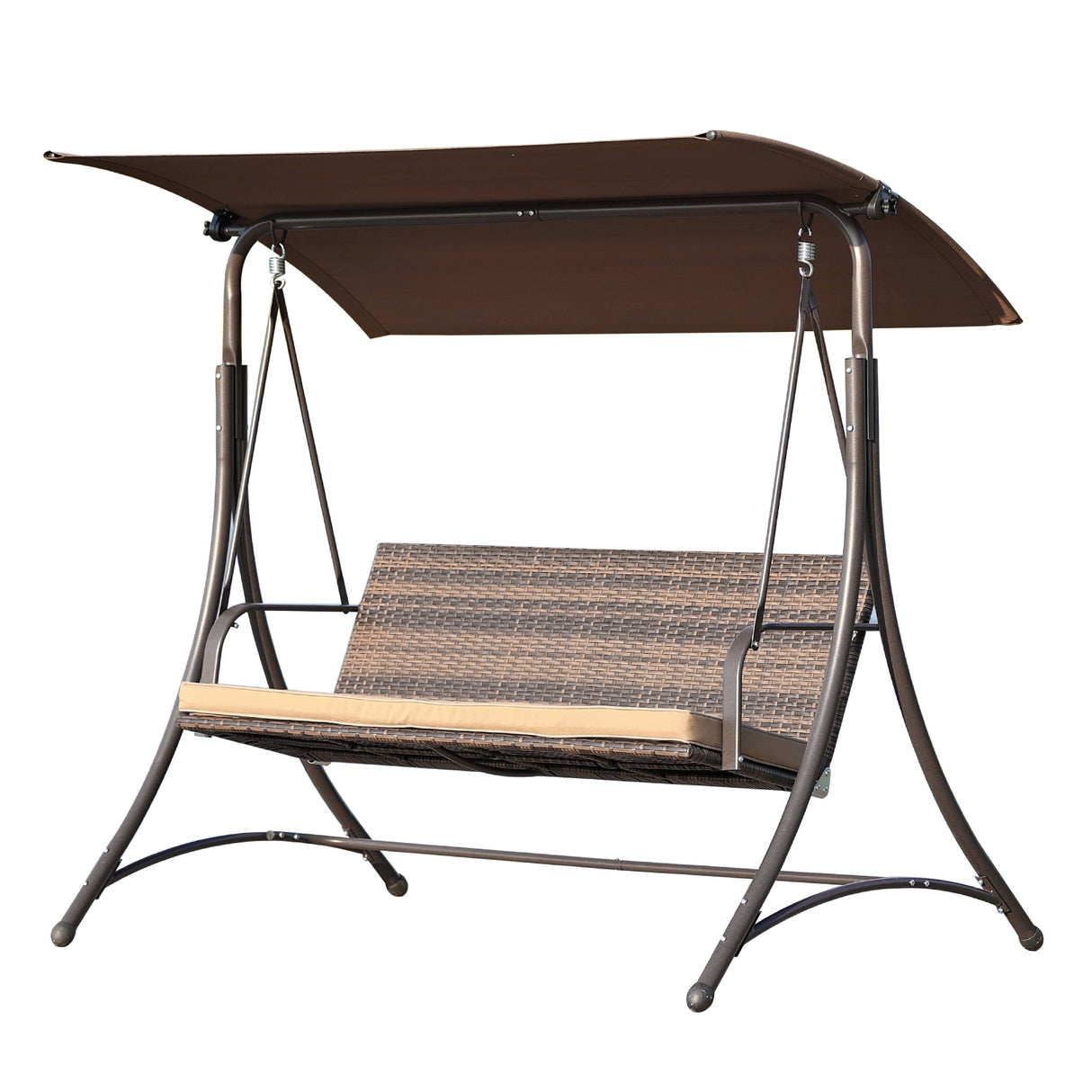 Gartenschaukel 159T, mit braunem Dach und gewebtem Rattanstuhl, 170x110x153cm (3 Sitze)