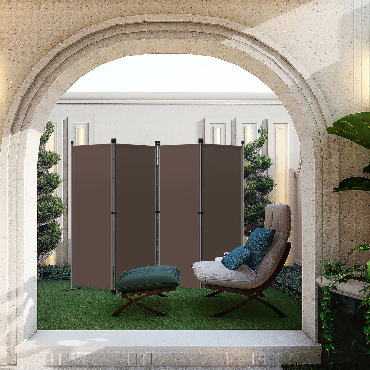 Paravent 4tlg Sichtschutz,Faltbildschirm Raumteiler Sichtschutz aus Stahl und Polyester