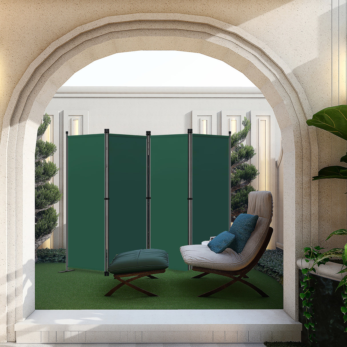 Paravent 4tlg Sichtschutz,Faltbildschirm Raumteiler Sichtschutz aus Stahl und Polyester