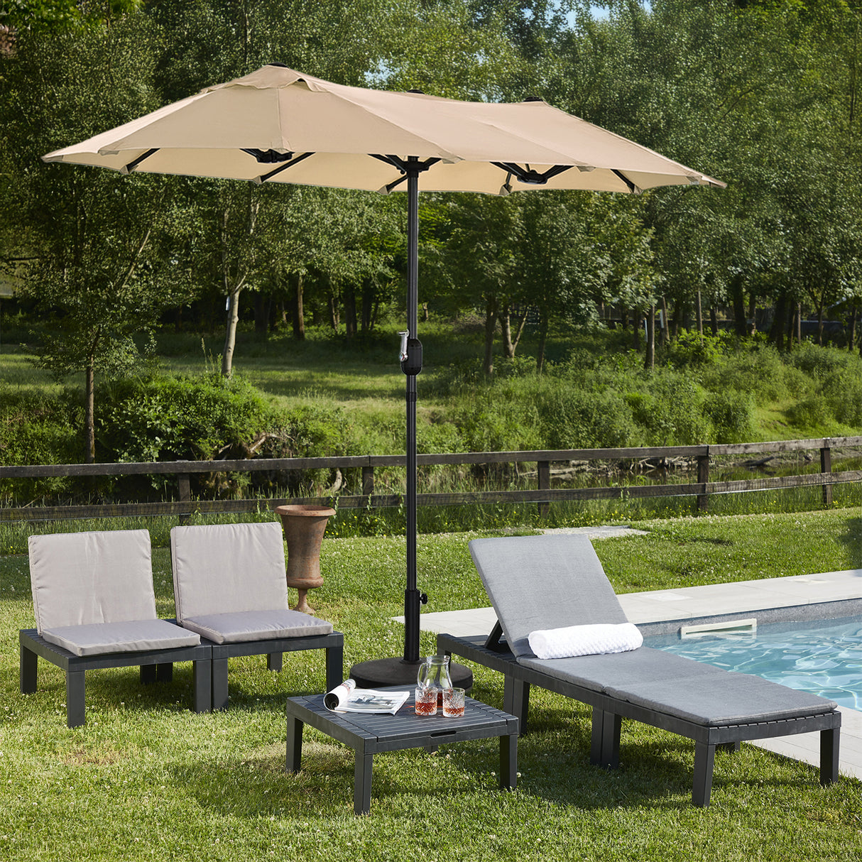 Angel Living Doppelsonnenschirm mit kurbel Groß Sonnenschirm Marktschirm für Terrasse,Balkon & Garten UPF 50+