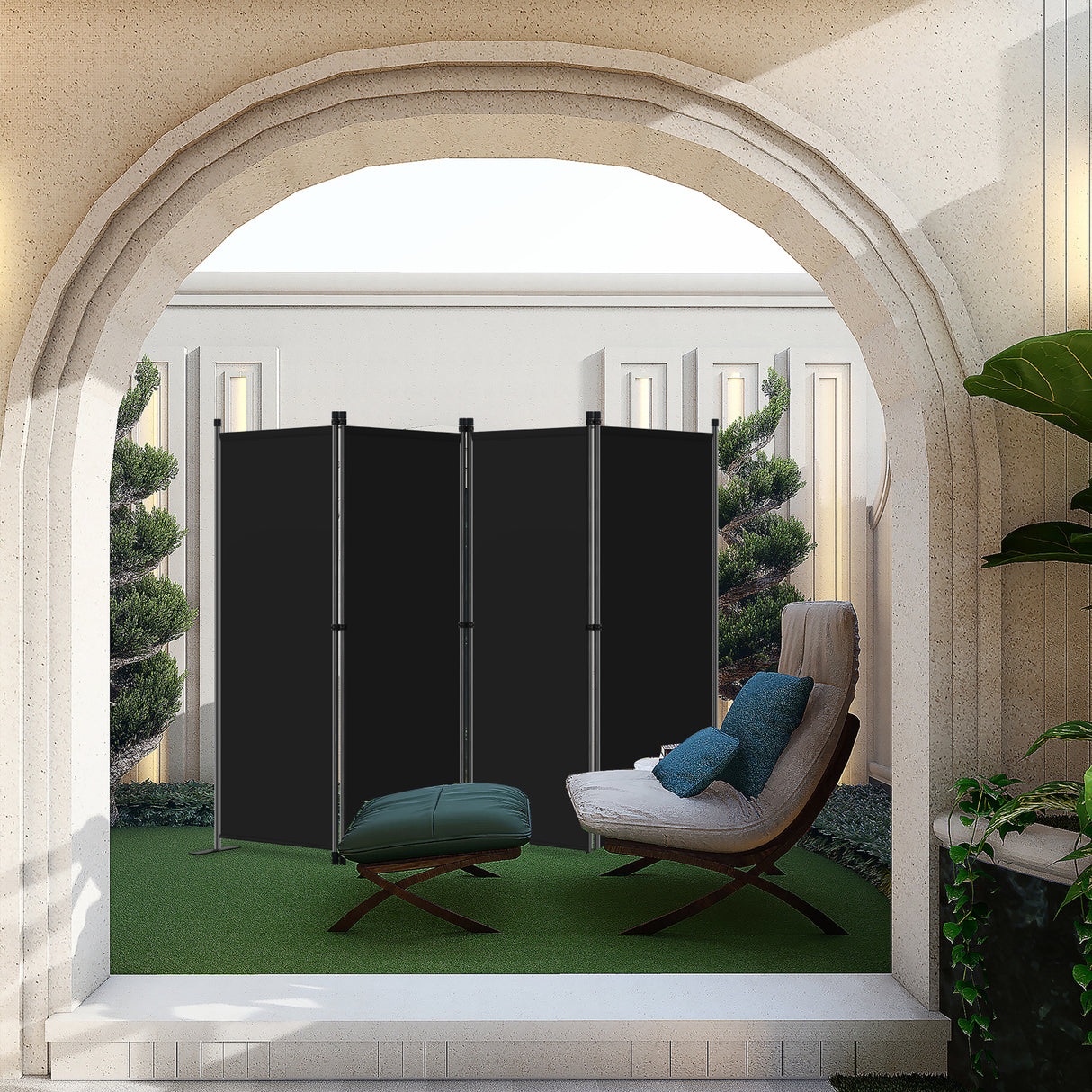 Paravent 4tlg Sichtschutz,Faltbildschirm Raumteiler Sichtschutz aus Stahl und Polyester