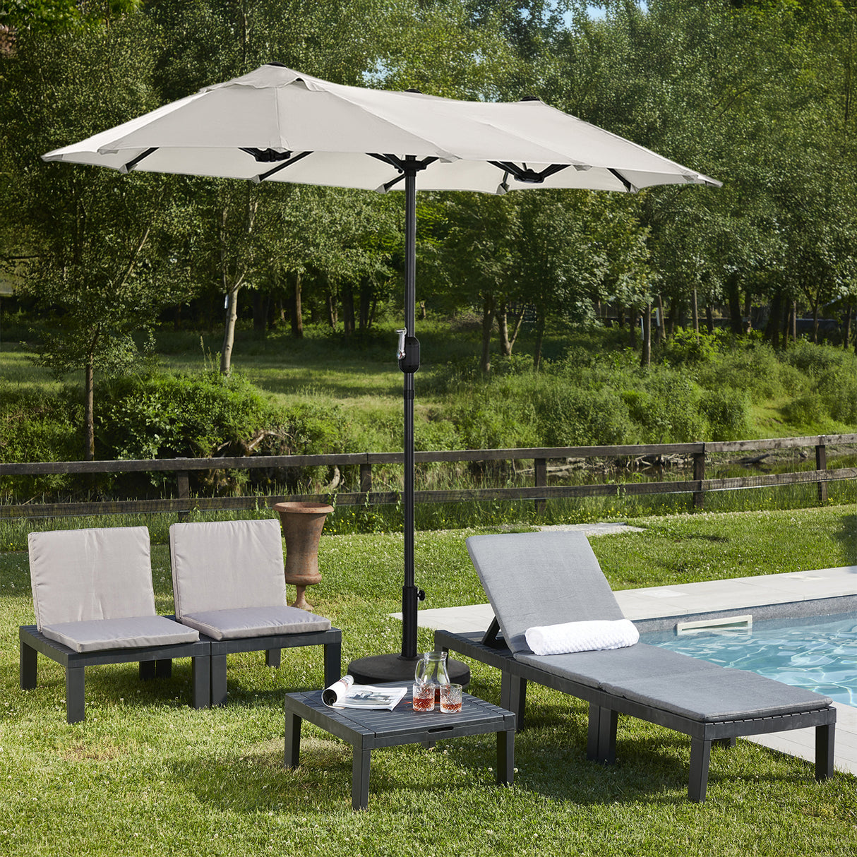 Angel Living Doppelsonnenschirm mit kurbel Groß Sonnenschirm Marktschirm für Terrasse,Balkon & Garten UPF 50+