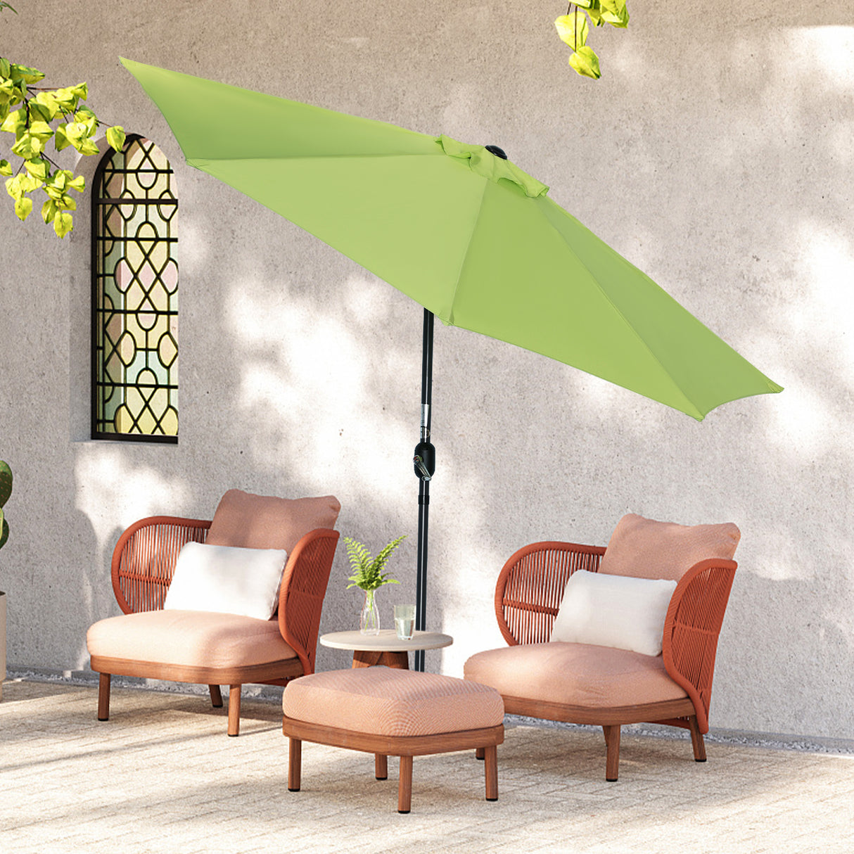 270cm Halbrund Sonnenschirm,Terrassenschirm mit Kurbel, mit UV-Schutz 40+