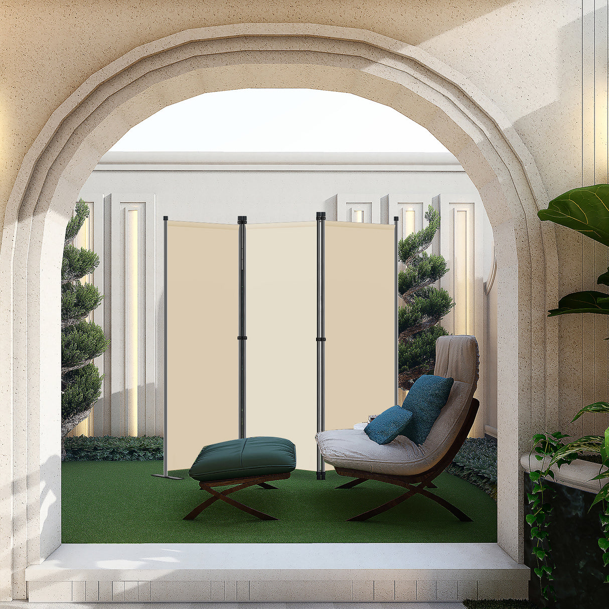 Angel Living Paravent 3tlg Sichtschutz,Faltbildschirm Raumteiler Sichtschutz aus Stahl und Polyester