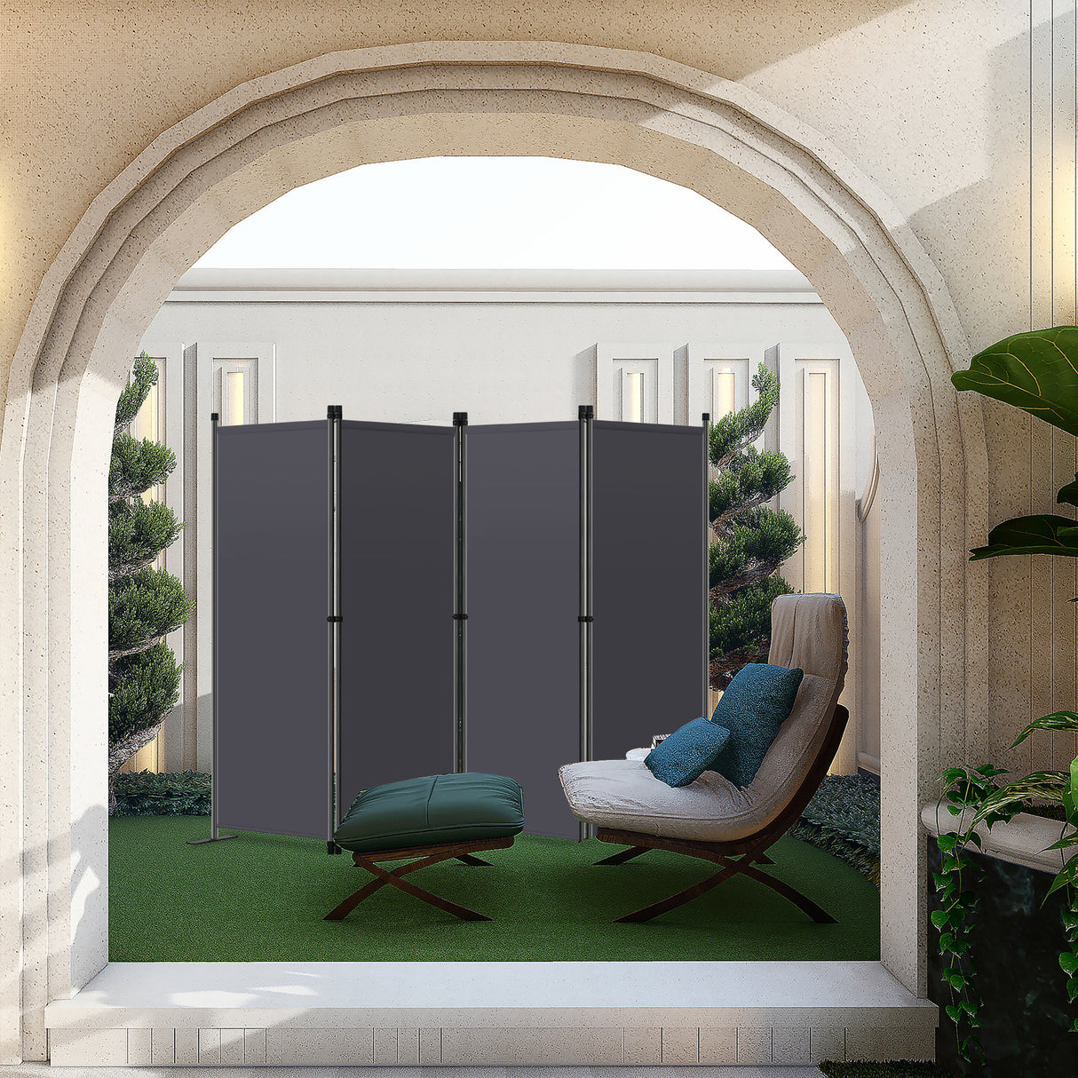 Paravent 4tlg Sichtschutz,Faltbildschirm Raumteiler Sichtschutz aus Stahl und Polyester