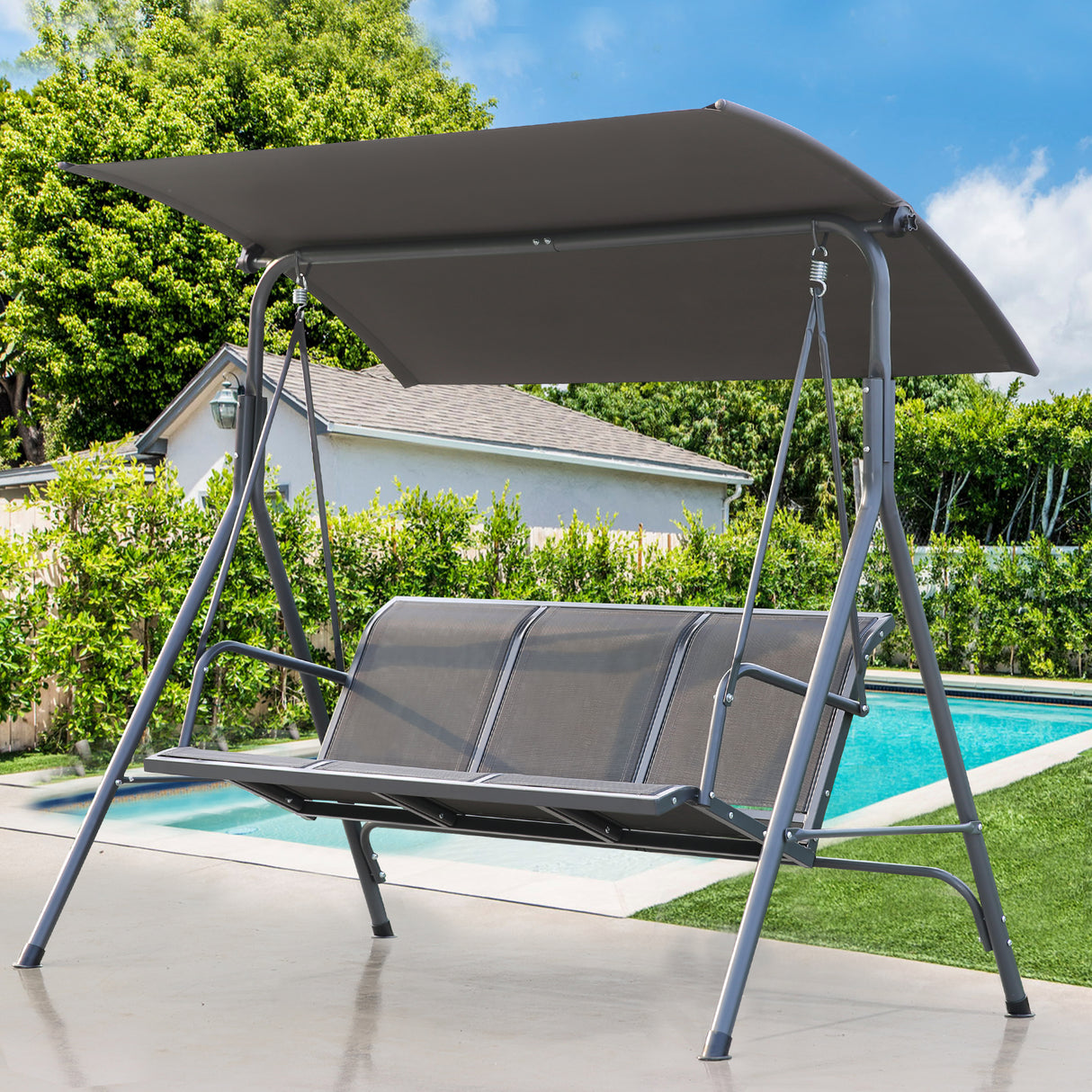 Angel Living Hollywoodschaukel Gartenschaukel 3 Sitzer mit Sonnenschutz aus Stahl Grau