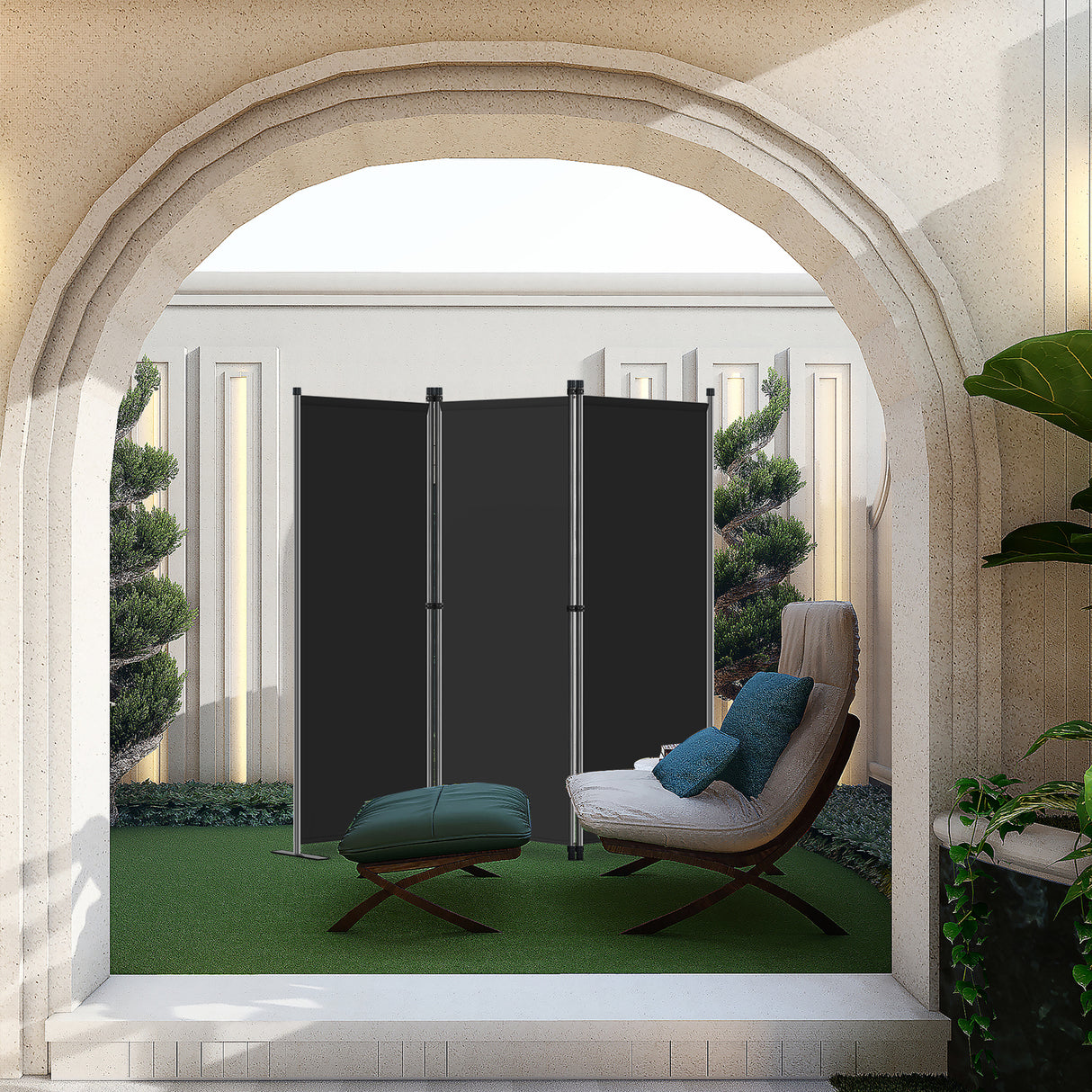 Angel Living Paravent 3tlg Sichtschutz,Faltbildschirm Raumteiler Sichtschutz aus Stahl und Polyester