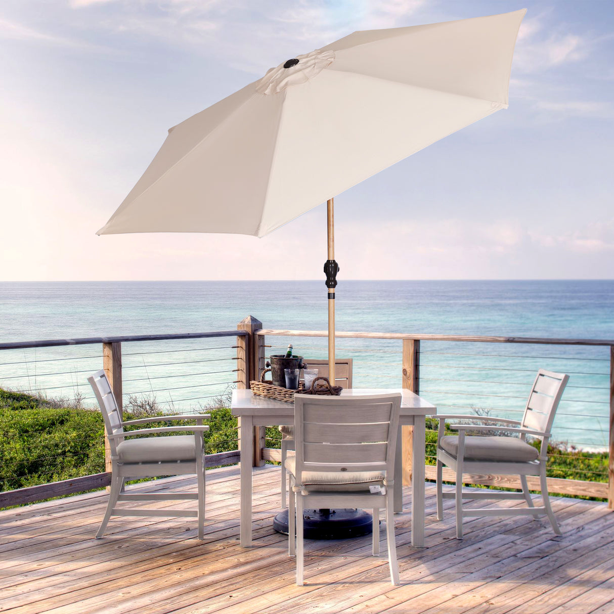 Angel Living Sonnenschirm Ø 300 cm Gartenschirm Marktschirm Terrassenschirm Taupe Rund Sonneschirm Sonnenschutz aus Aluminium und Polyester UV50+ (Cremegelb)