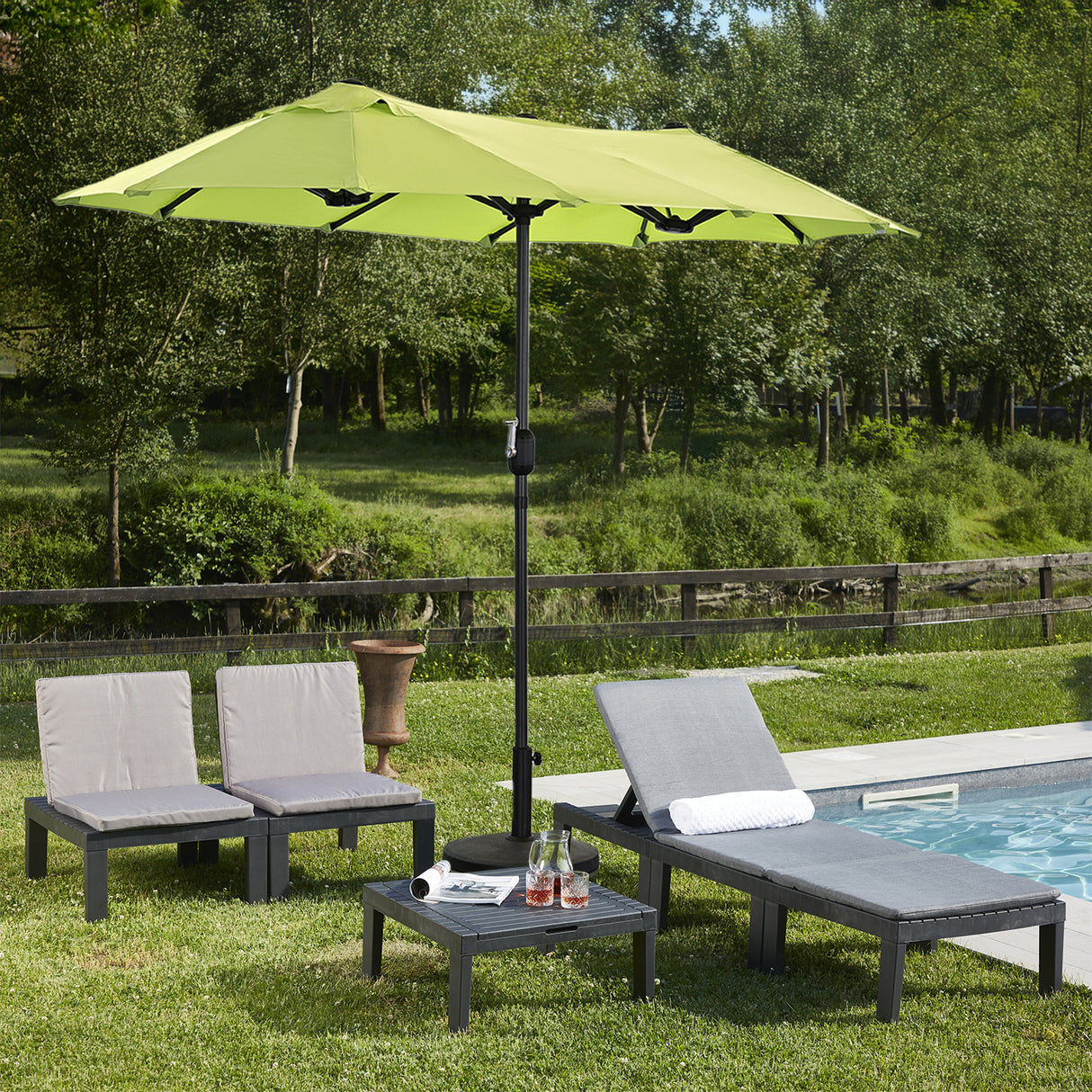 Angel Living Doppelsonnenschirm mit kurbel Groß Sonnenschirm Marktschirm für Terrasse,Balkon & Garten UPF 50+