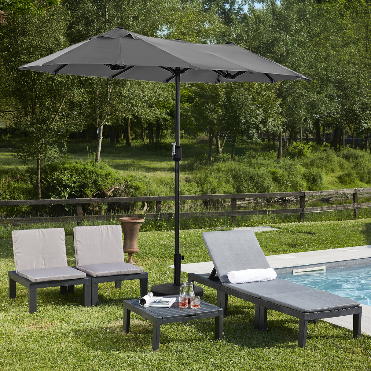 Angel Living Doppelsonnenschirm mit kurbel Groß Sonnenschirm Marktschirm für Terrasse,Balkon & Garten UPF 50+