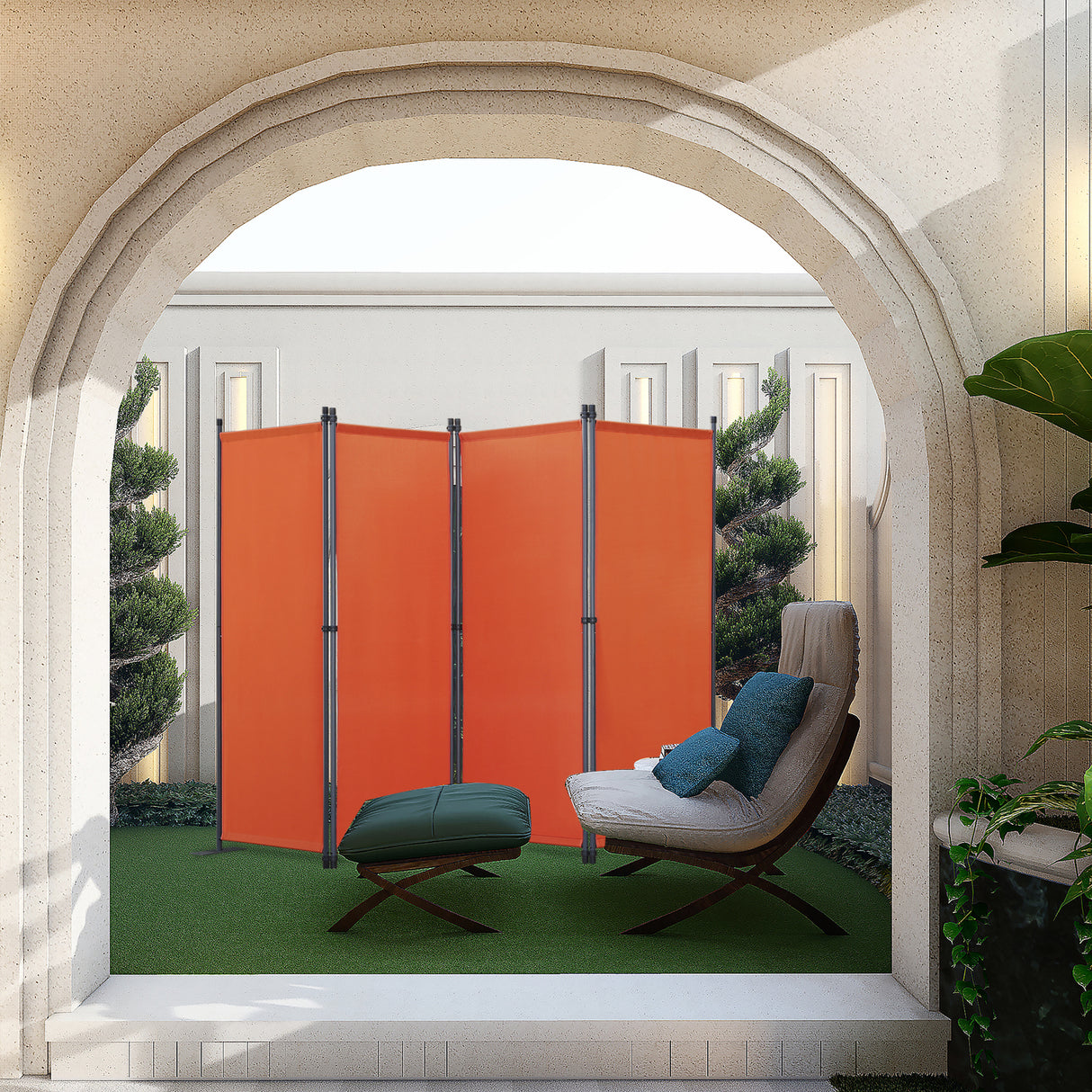 Paravent 4tlg Sichtschutz,Faltbildschirm Raumteiler Sichtschutz aus Stahl und Polyester