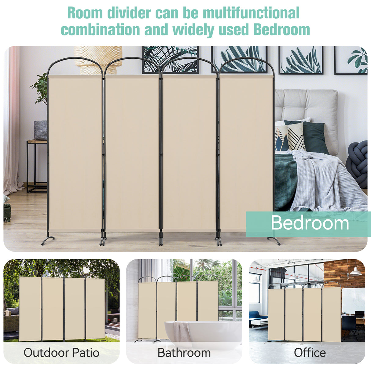 Angel Living Paravent 4tlg 225X185CM Bogenparavent Sichtschutz Raumteiler