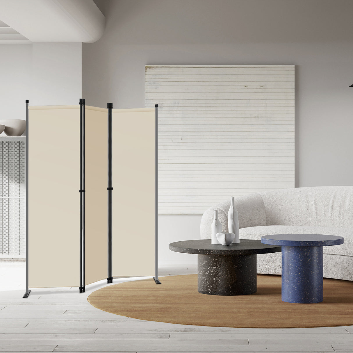 Angel Living Paravent 3tlg Sichtschutz,Faltbildschirm Raumteiler Sichtschutz aus Stahl und Polyester