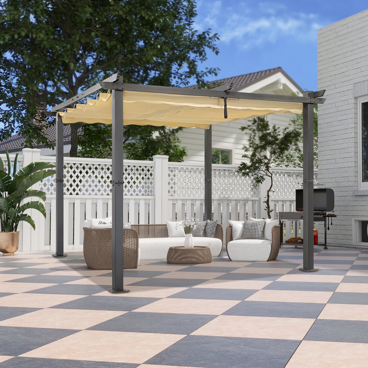 Angel Living Garten Pergola Pavillon Gartenpavillon aus Aluminium in anthrazit, Dachrohre aus Stahl, Verstellbares Dach aus Polyester