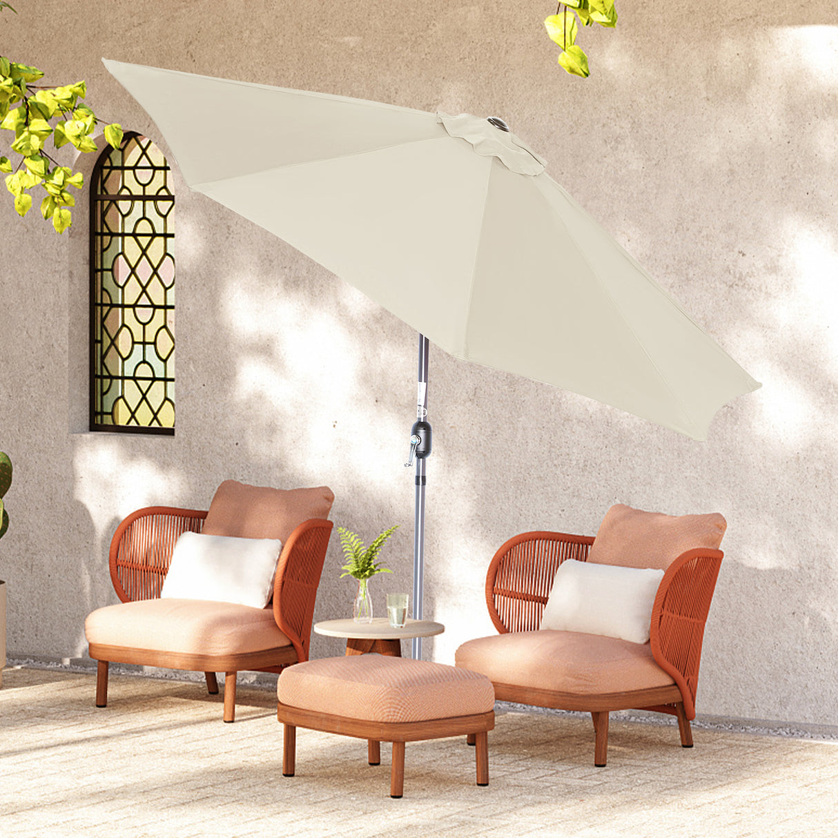 270cm Halbrund Sonnenschirm,Terrassenschirm mit Kurbel, mit UV-Schutz 40+