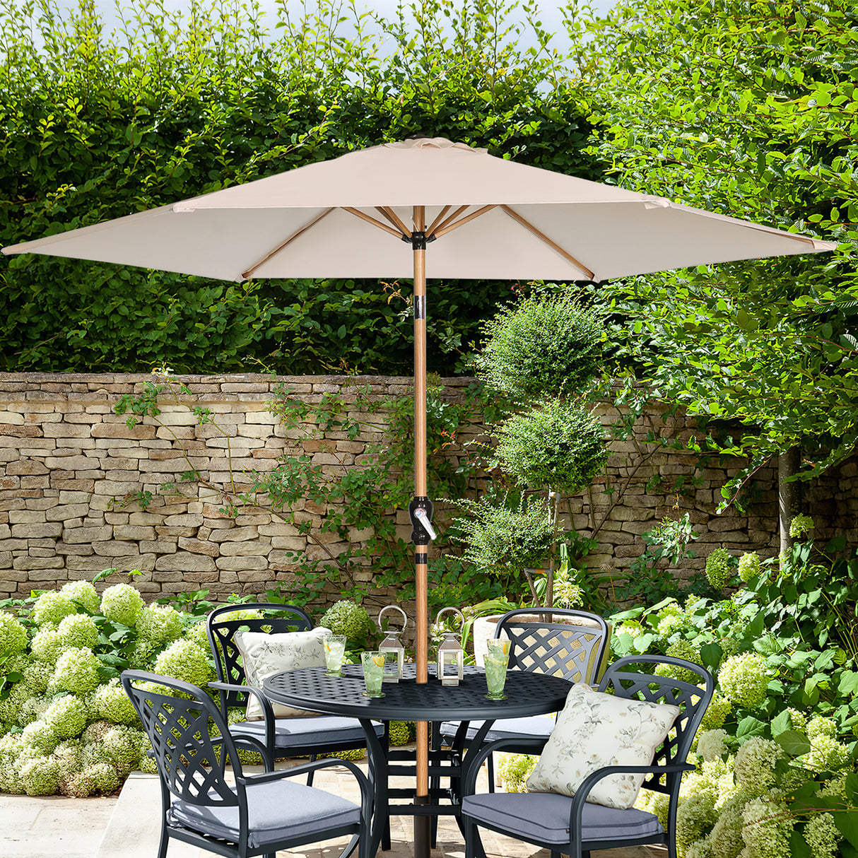 Angel Living Sonnenschirm Ø 300 cm Gartenschirm Marktschirm Terrassenschirm Taupe Rund Sonneschirm Sonnenschutz aus Aluminium und Polyester UV50+ (Cremegelb)