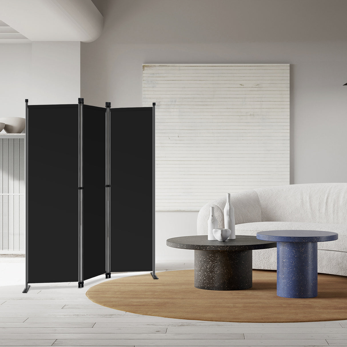 Angel Living Paravent 3tlg Sichtschutz,Faltbildschirm Raumteiler Sichtschutz aus Stahl und Polyester