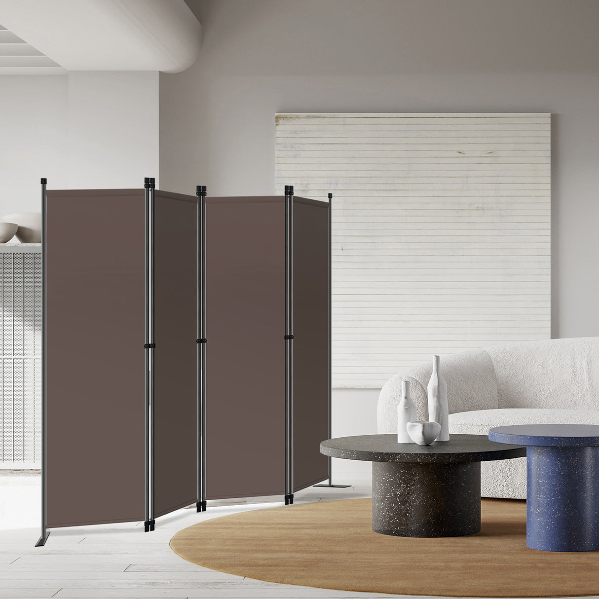 Paravent 4tlg Sichtschutz,Faltbildschirm Raumteiler Sichtschutz aus Stahl und Polyester