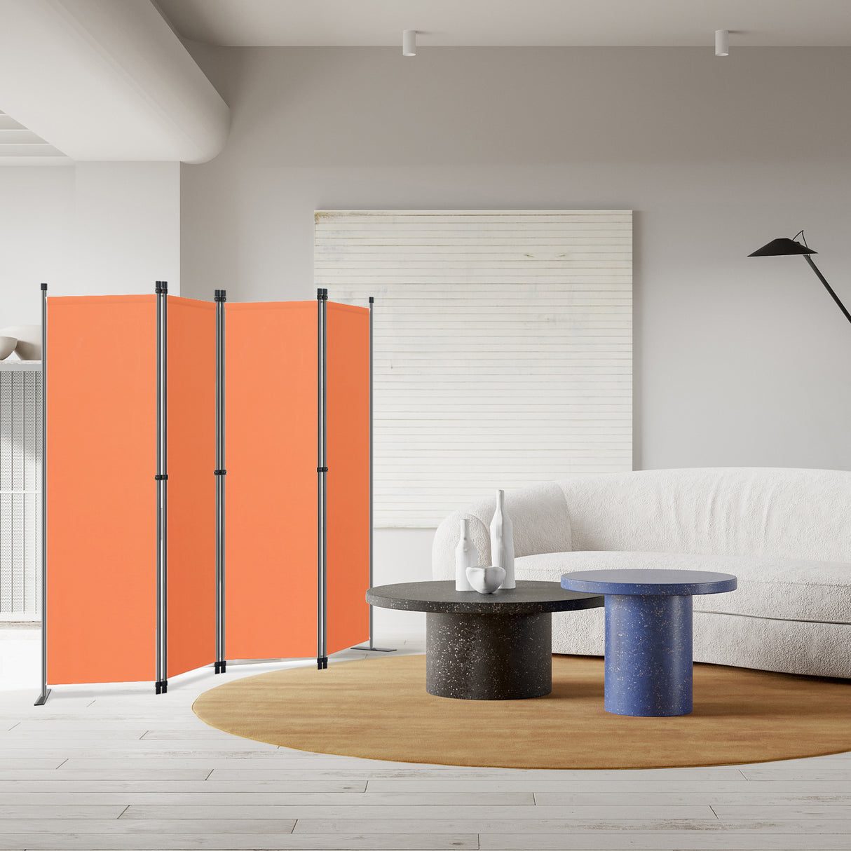 Paravent 4tlg Sichtschutz,Faltbildschirm Raumteiler Sichtschutz aus Stahl und Polyester