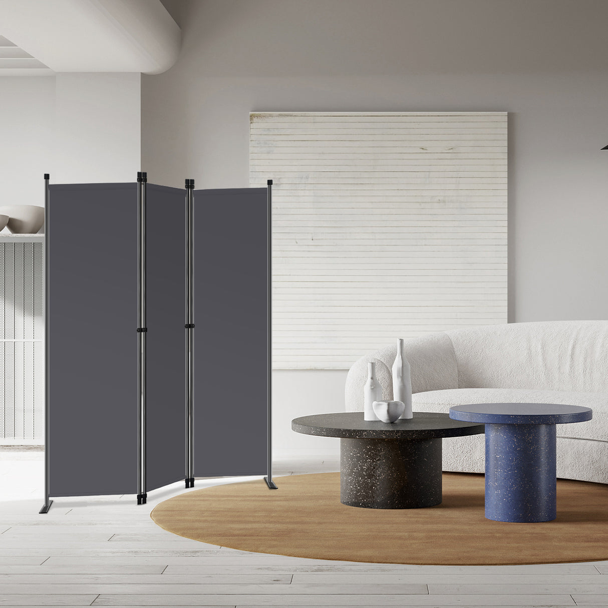 Angel Living Paravent 3tlg Sichtschutz,Faltbildschirm Raumteiler Sichtschutz aus Stahl und Polyester