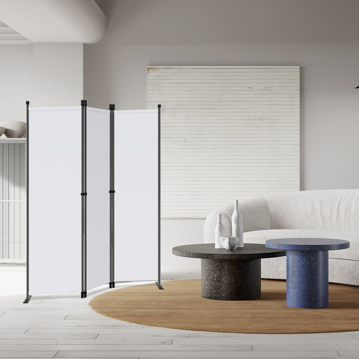 Angel Living Paravent 3tlg Sichtschutz,Faltbildschirm Raumteiler Sichtschutz aus Stahl und Polyester