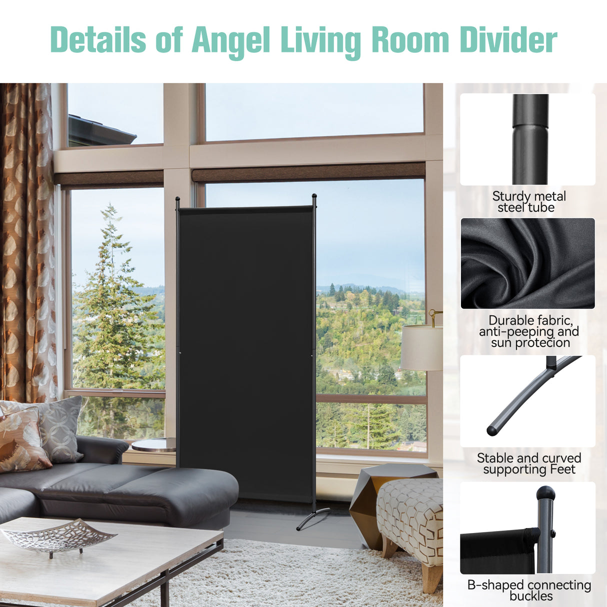 Paravent 80X180CM Raumteiler Sichtschutz aus Stahl und Polyester