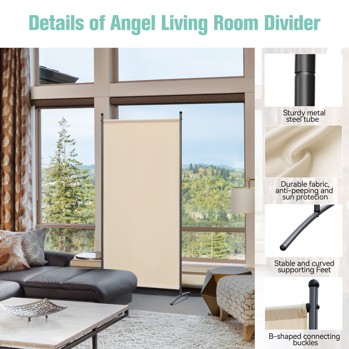 Paravent 80X180CM Raumteiler Sichtschutz aus Stahl und Polyester