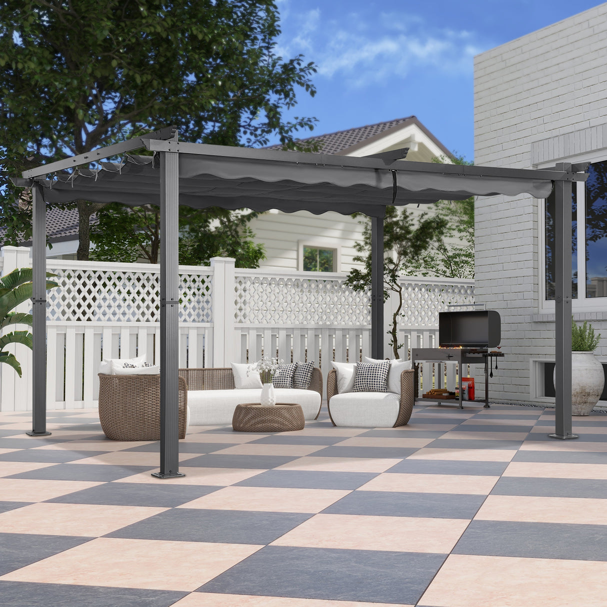 Angel Living Garten Pergola Pavillon Gartenpavillon aus Aluminium in anthrazit, Dachrohre aus Stahl, Verstellbares Dach aus Polyester