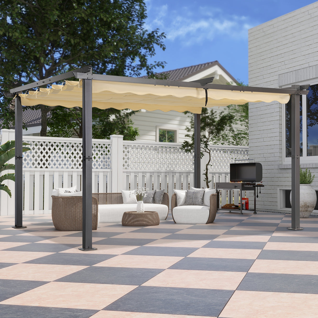 Angel Living Garten Pergola Pavillon Gartenpavillon aus Aluminium in anthrazit, Dachrohre aus Stahl, Verstellbares Dach aus Polyester