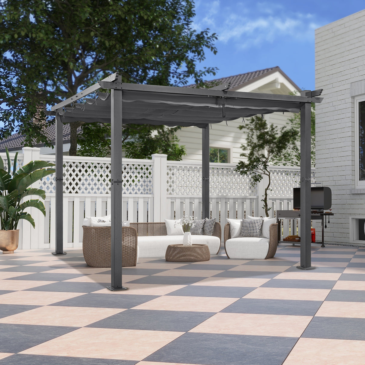 Angel Living Garten Pergola Pavillon Gartenpavillon aus Aluminium in anthrazit, Dachrohre aus Stahl, Verstellbares Dach aus Polyester