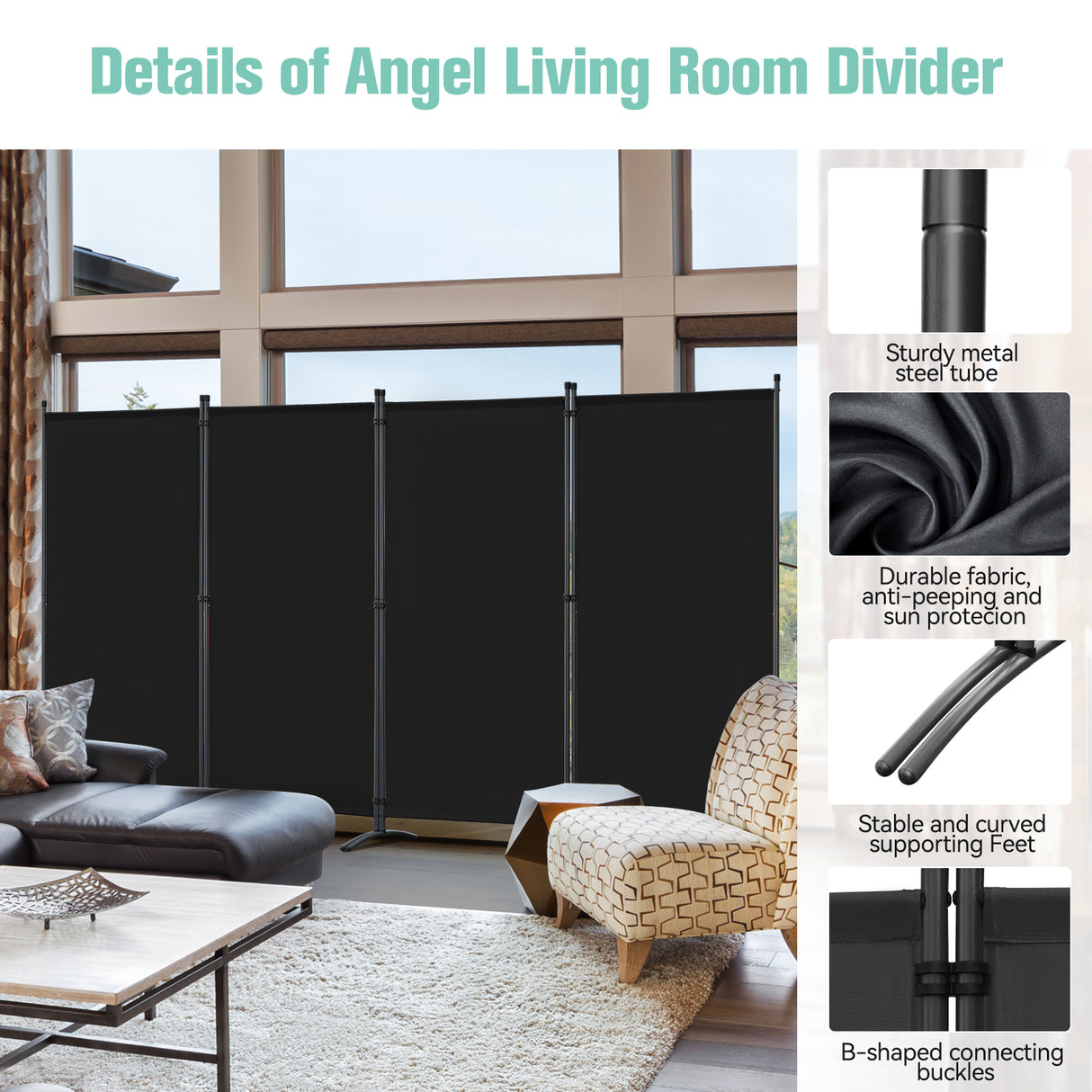 Angel Living Paravent Raumteiler Schutzwand Raumteiler für Büro Balkon Schlafzimmer Garten, 324 x 180 cm