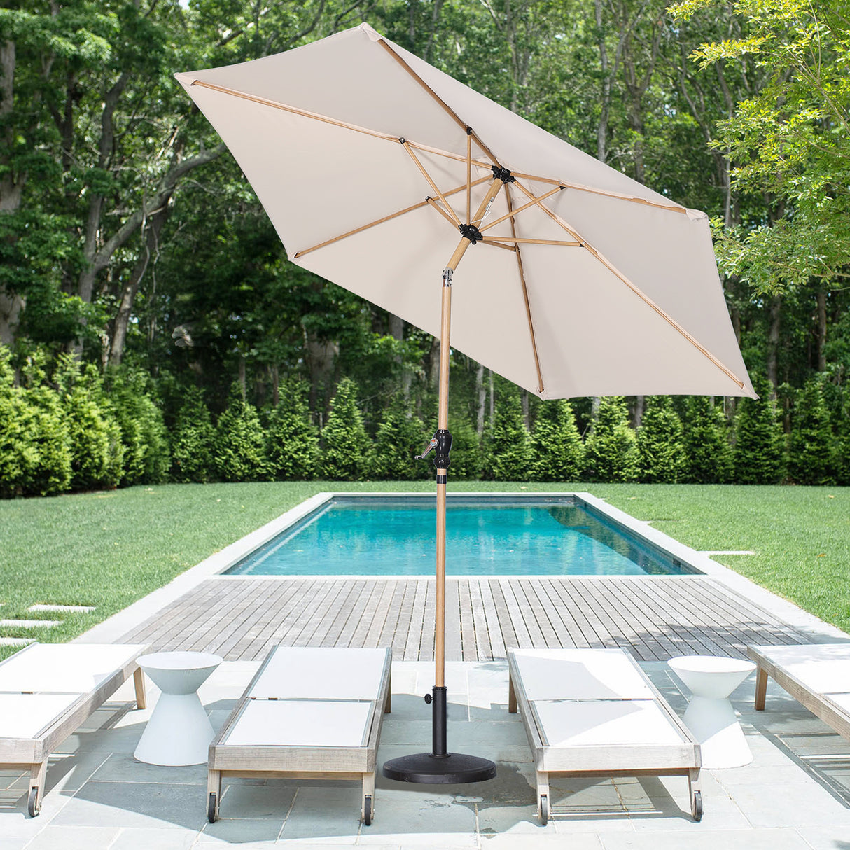 Angel Living Sonnenschirm Ø 300 cm Gartenschirm Marktschirm Terrassenschirm Taupe Rund Sonneschirm Sonnenschutz aus Aluminium und Polyester UV50+ (Cremegelb)