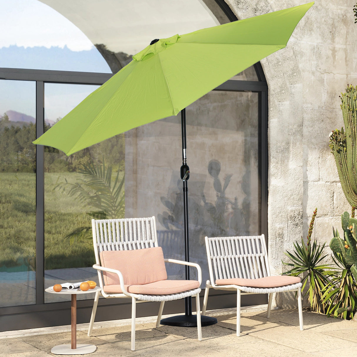 270cm Halbrund Sonnenschirm,Terrassenschirm mit Kurbel, mit UV-Schutz 40+